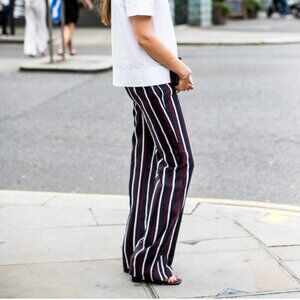 Joseph | US 10/L or FR 42 | College Stripe Pull-On Silk Pants | Navy, Burgundy,